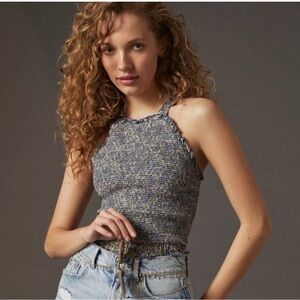 Anthropologie Speckled Heathered Knit Cropped Halter Top
